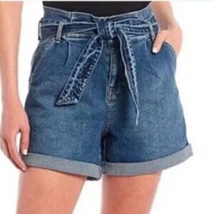 women High Rise belted Denim Shorts WHITE STAG  Sz 6